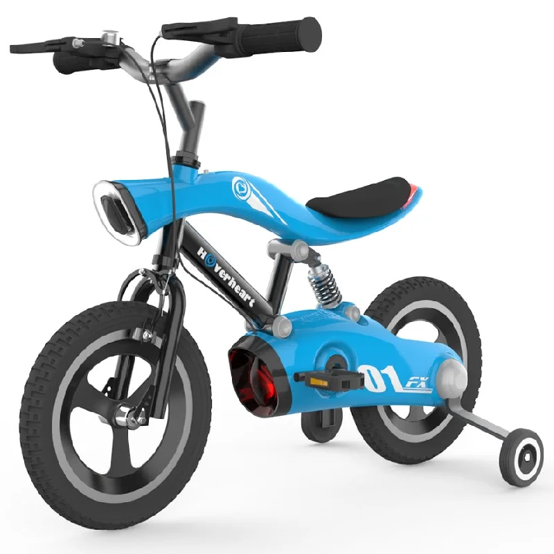 Hoverheart 12” inch Wheels Aluminum Alloy Children's Bicycle with LED Night Light Spring Fork Motocross Bike For 4~8 Years Oid Kids (Blue)