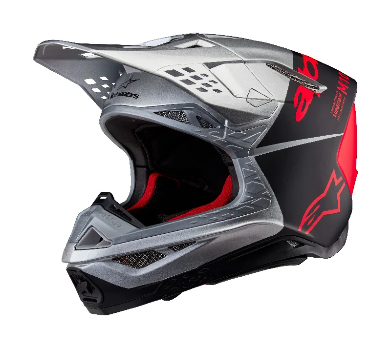 ALPINESTARS 2025 SUPERTECH M10 FLOOD HELMET - SILVER/BLACK/ORANGE FLUO MATTE AND GLOSSY