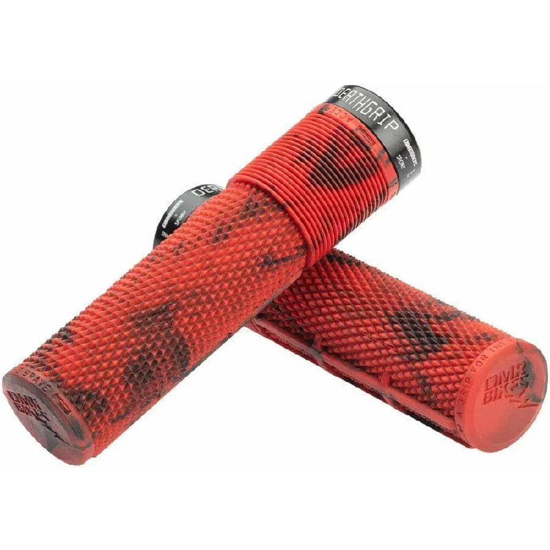 Deathgrip Bike Handlebar Grips - Marble Red, Lock-On, Thick